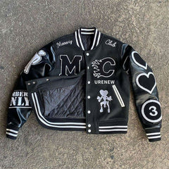 OEM Custom Motorcycle Baseball Letterman Varsity Jacket Oem Custom Coat Embroidery Logo Pu Leather Bomber Varsity Jacket For Men