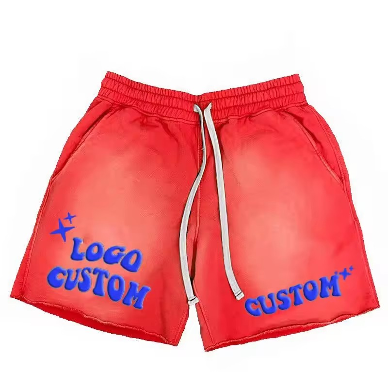 High Quality Screen Puff Print Vintage Cotton Custom Manufacturer French Terry Sweat Men Acid Wash Shorts