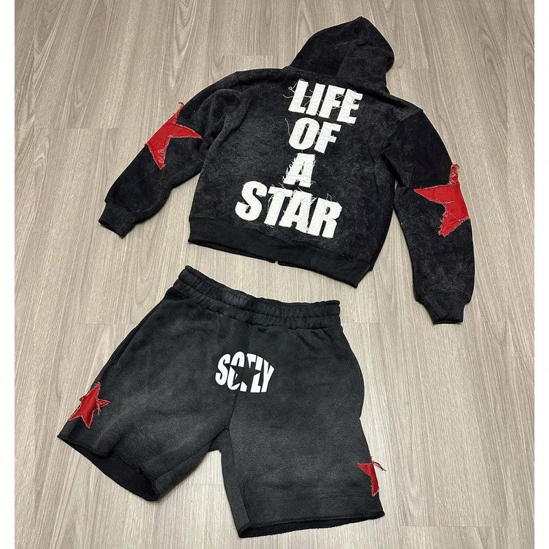 Custom hoodies and sweatpants and acid wash hoodie and shorts tracksuit set men hoodie and joggers sweat pants sets unisex