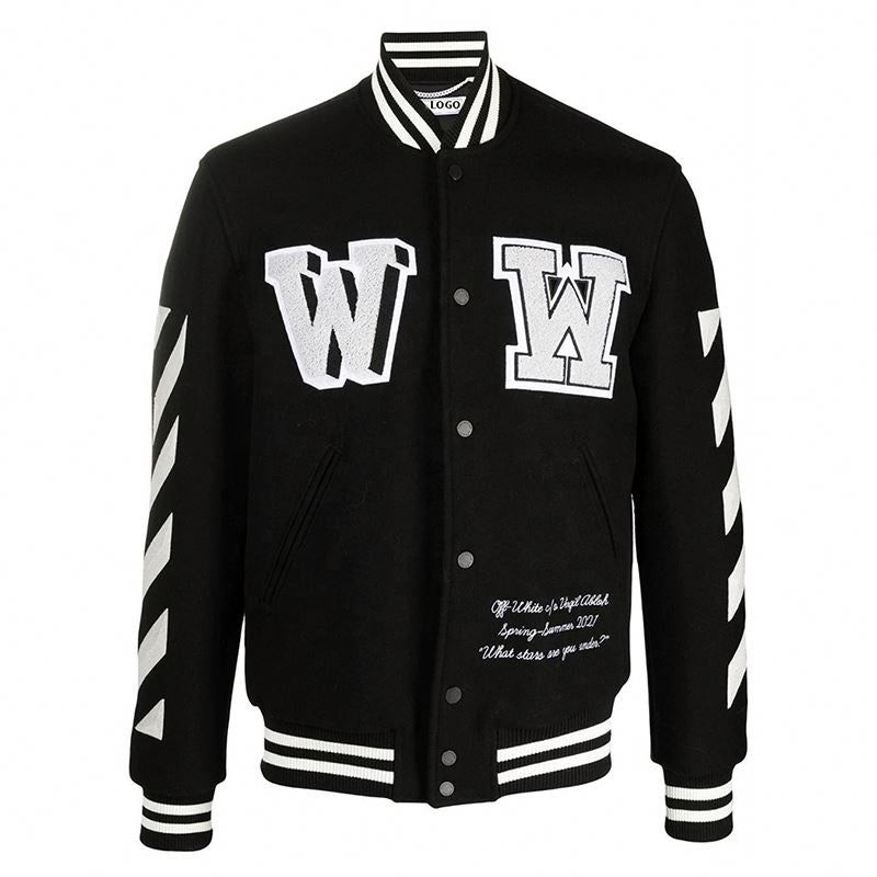 OEM custom casual wool blend chenille embroidery baseball letterman bomber varsity jacket for men