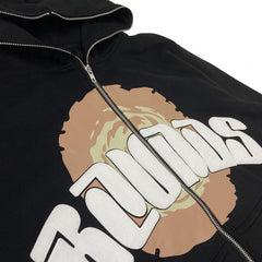 High Quality 100% Cotton Custom Wholesale Black French Terry Premium 3D Full Zip Ups Puff Print Hoodie