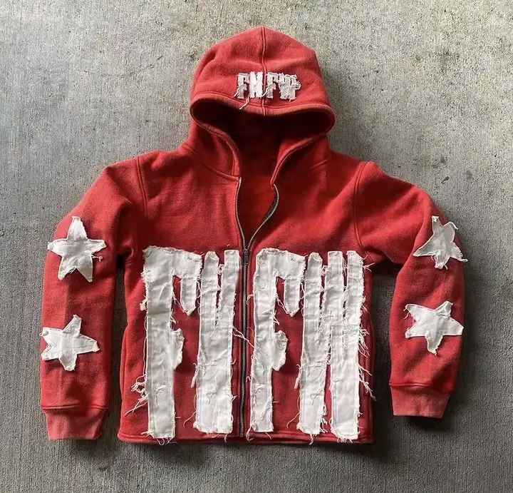 Wholesale Manufacturer french terry 500 Gsm Heavyweight Thick Cropped Zipper Vintage Embroidery Patch Acid Wash Zip Up Hoodies