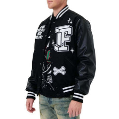 OEM custom high quality chenille embroidery leather sleeves baseball bomber letterman varsity jacket for men