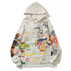 Spring and Autumn New Style Couples Hip Hop Graffiti Casual plus Velvet Hooded Men's Hoodie