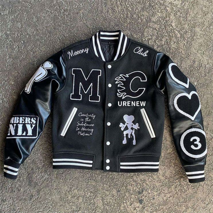 OEM Custom Motorcycle Baseball Letterman Varsity Jacket Oem Custom Coat Embroidery Logo Pu Leather Bomber Varsity Jacket For Men