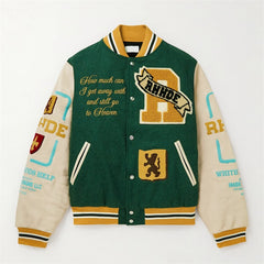 Custom chenille embroidery leather sleeve baseball letterman varsity jacket for men