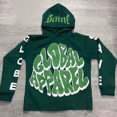 Custom Bulk Streetwear Cropped Sweatshirt Vintage Men Hoodie No String Puff Printing Hoodie