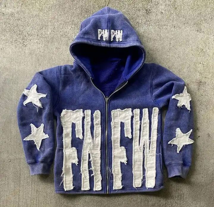 Wholesale Manufacturer french terry 500 Gsm Heavyweight Thick Cropped Zipper Vintage Embroidery Patch Acid Wash Zip Up Hoodies