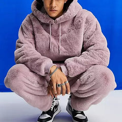 clothing factory wholesale pink oversized faux fur purple cashmere fluffy hoodie men