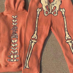 Streetwear Custom Embroidered Puff Print Skull Skeleton Pattern Sweatsuit 2 Piece Full Face Zip Up Hoodie And Sweatpants Set