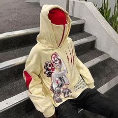 Custom oversized men hoodies graphic print french terry 100 cotton heavy cotton raw hem hoodie with masked