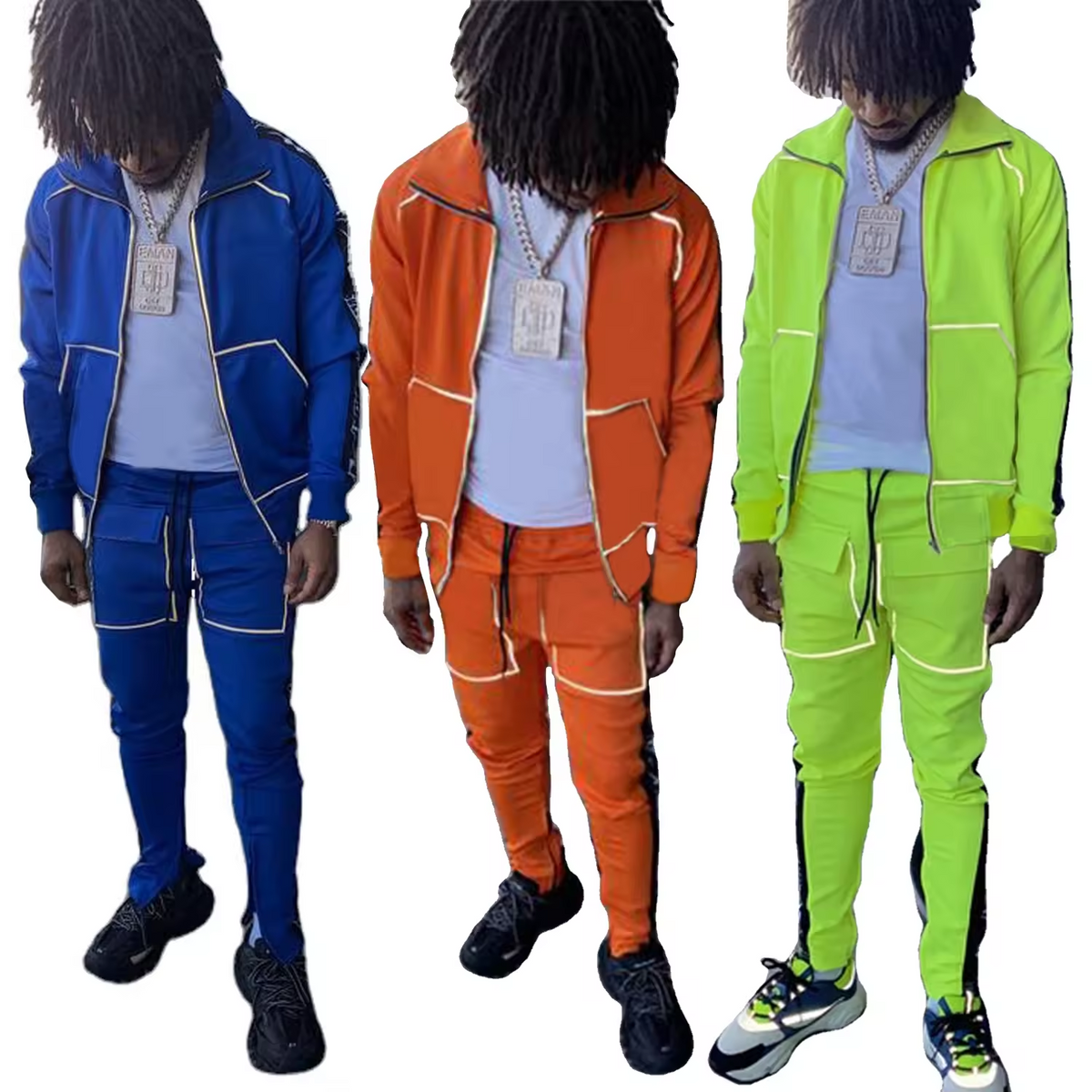 Custom Made High Quality Men Streetwear Reflective Sweatsuit Jogger Pants Mens Luxury Casual Track Suits Reflective Tracksuits