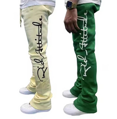 Streetwear Mens Jogger Sweatpants Custom Skeleton 3D Puff Print Fleece Stacked Flared Pants Men