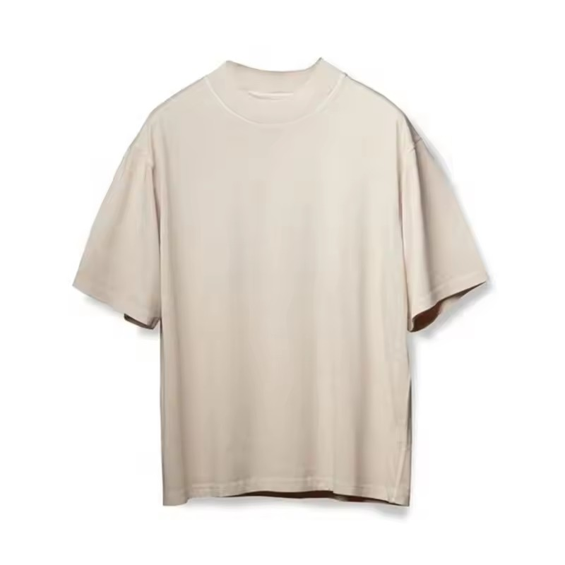 100% Cotton Sustainable Clothing Men's Oversized Boxy Loose Fit Drop Shoulder T-shirts Blank Short Sleeve Mock Neck T Shirt