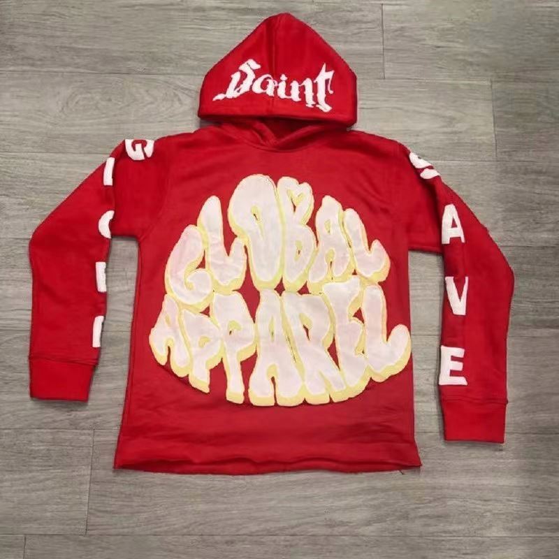 Custom Bulk Streetwear Cropped Sweatshirt Vintage Men Hoodie No String Puff Printing Hoodie