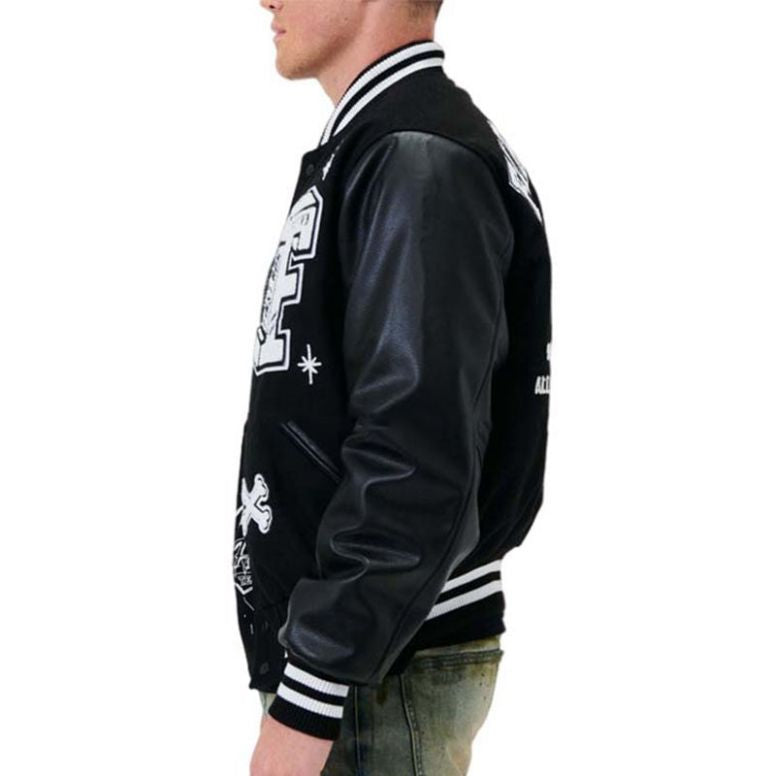 OEM custom high quality chenille embroidery leather sleeves baseball bomber letterman varsity jacket for men