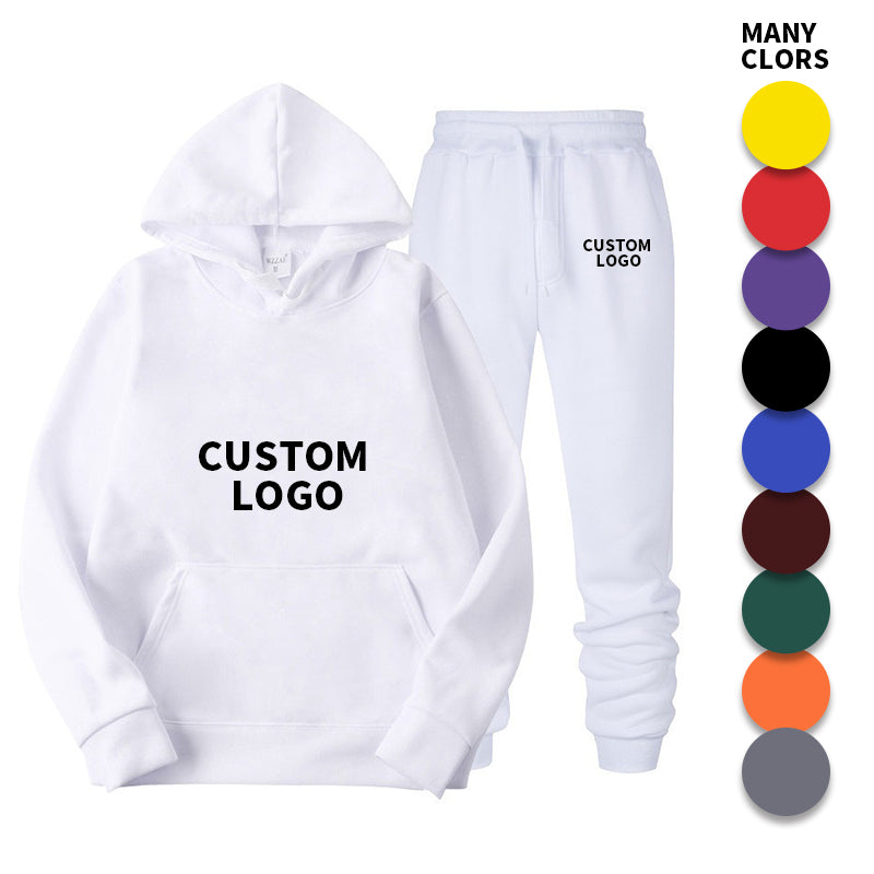 High Quality custom 3D puff print Two piece raw hem cut edge hoodie sweatpants men set fleece jogger tracksuit sweatsuit set