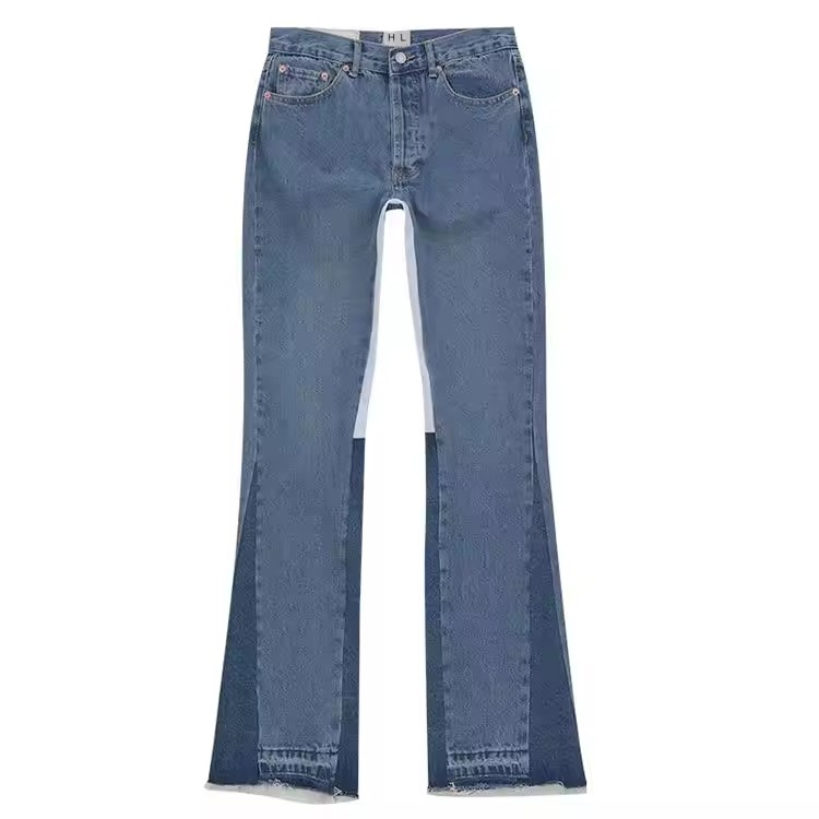 Latest designer style bell bottom denim pants OEM high quality vintage ripped jeans customize stacked flare jeans men