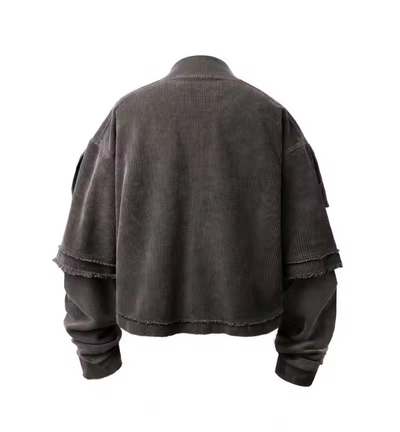 Wholesale Custom Logo Double Layer Sweatshirt Oversized Mens Vintage Crewneck Acid Washed Out Hoody Jumper Sweater For Men