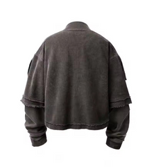 Wholesale Custom Logo Double Layer Sweatshirt Oversized Mens Vintage Crewneck Acid Washed Out Hoody Jumper Sweater For Men