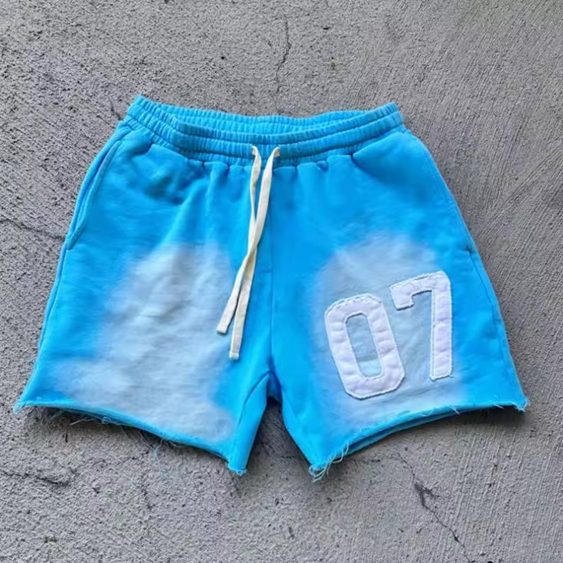 Custom Heavy Weight Cotton Pants Raw Hem Acid Wash Ripped Plain Fleece Streetwear Shorts Sports Drawstring Cargo Joggers Shorts