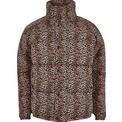 OEM High quality wholesale mens winter down jackets leopard print funnel neck puffer jackets