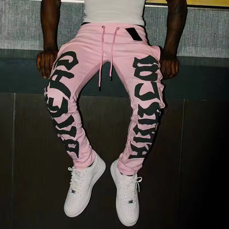 Private Label Design Customize 3D Puff Printed Cotton Sweatpants For Men