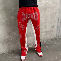 Custom Logo fleece joggers sweatpants 100% cotton rhinestone french terry baggy stacked flare sweat pants men