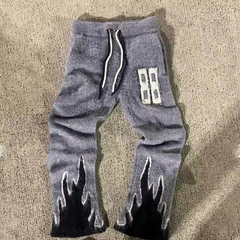 Wholesale Custom Letter Graphic Print Mohair Sweatpants Fuzzy Brushed Mohair Outdoor Flare Stacked Pants For Men