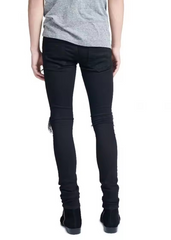 Black classic ribbed damaged rips men stretch skinny denim jeans