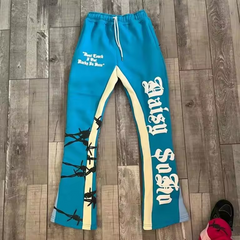 Custom Logo fleece joggers sweatpants 100% cotton 3D Puff Print french terry baggy stacked flare sweat pants men