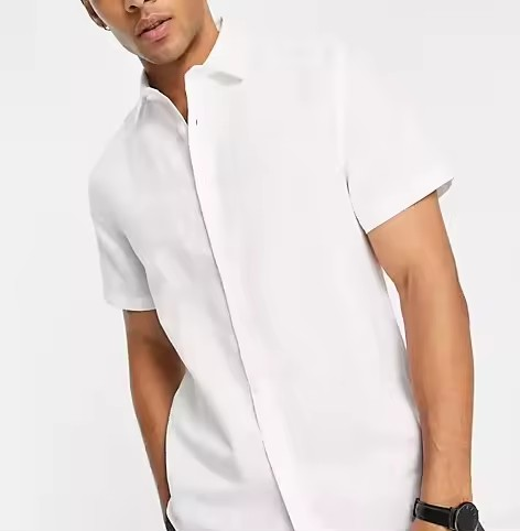 custom regular smart button up men linen shirt in white