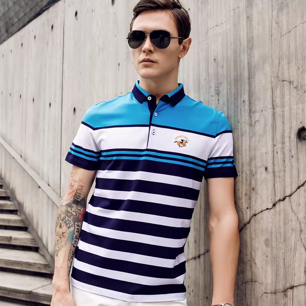 Wholesale OEM Fashion Custom Mens Red Pin Stripe Line Polo T Shirts With Collars