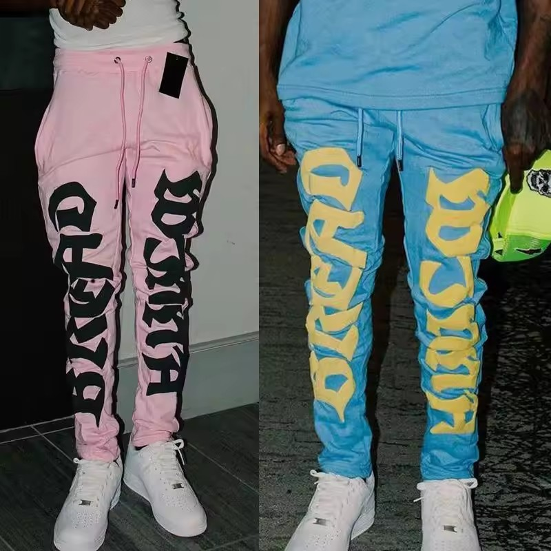 Private Label Design Customize 3D Puff Printed Cotton Sweatpants For Men