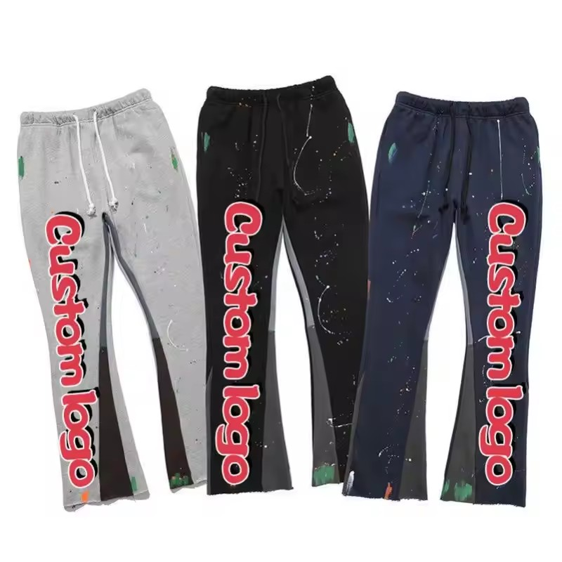 Streetwear Jogger Blank Puff Print High Quality Flair Heavyweight Custom Flared Sweatpants Men