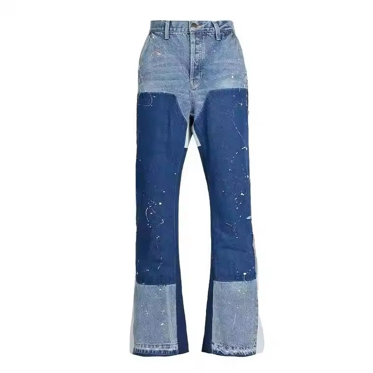 Latest designer style bell bottom denim pants OEM high quality vintage ripped jeans customize stacked flare jeans men