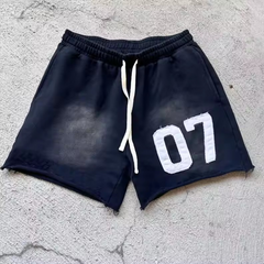 Custom Heavy Weight Cotton Pants Raw Hem Acid Wash Ripped Plain Fleece Streetwear Shorts Sports Drawstring Cargo Joggers Shorts