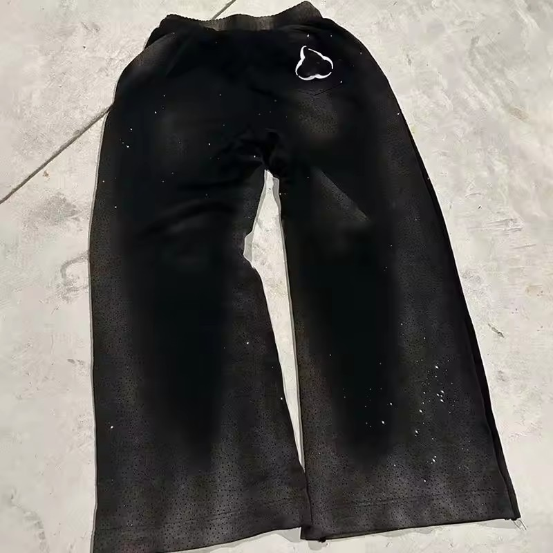 Manufacturer Oversized Acid Washed Sweatpants Rhinestone Pants Jogger Cut And Sew Flared Sweat Pants Men