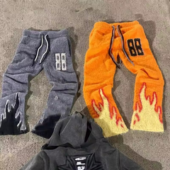 Wholesale Custom Letter Graphic Print Mohair Sweatpants Fuzzy Brushed Mohair Outdoor Flare Stacked Pants For Men